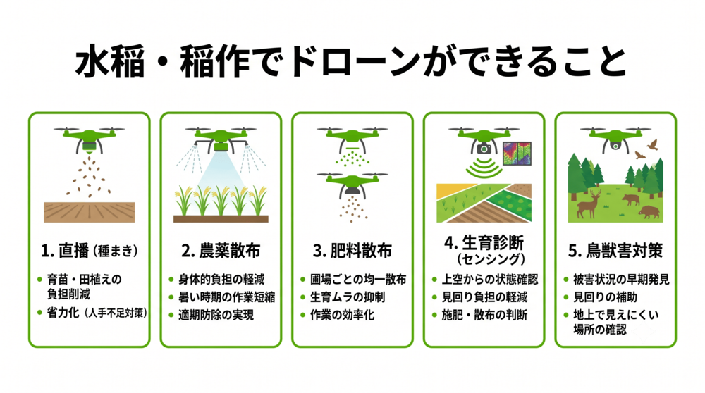 水稲・稲作でドローンにできること